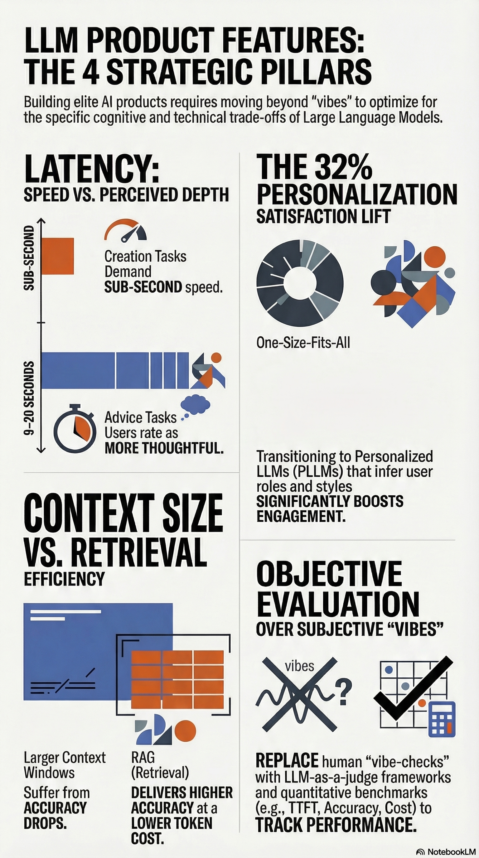 LLM Product Features: The 4 Strategic Pillars infographic